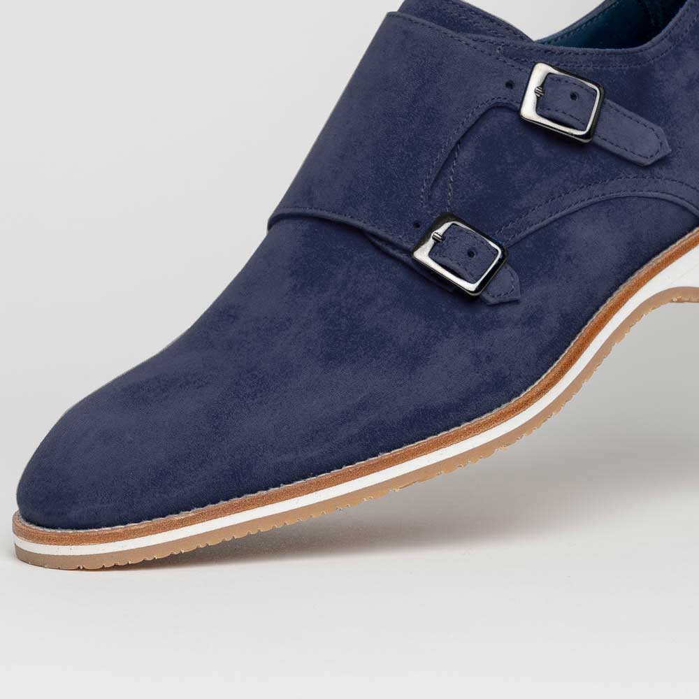 Zelli Legerra Suede Goatskin Double Monkstrap Shoes in Navy