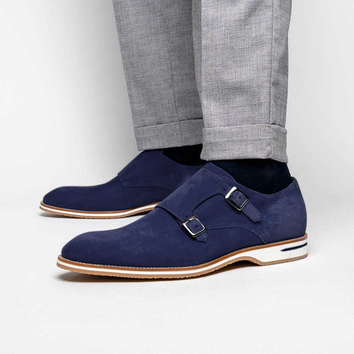 Zelli Legerra Suede Goatskin Double Monkstrap Shoes in Navy