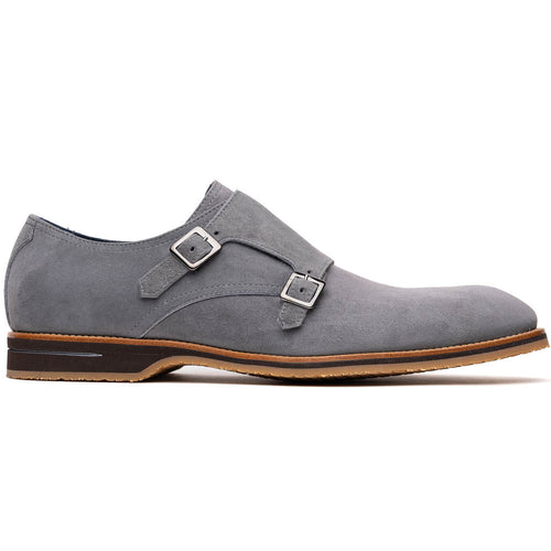 Zelli Legerra Contemporary Goat Suede Monk Strap Shoes in Grey