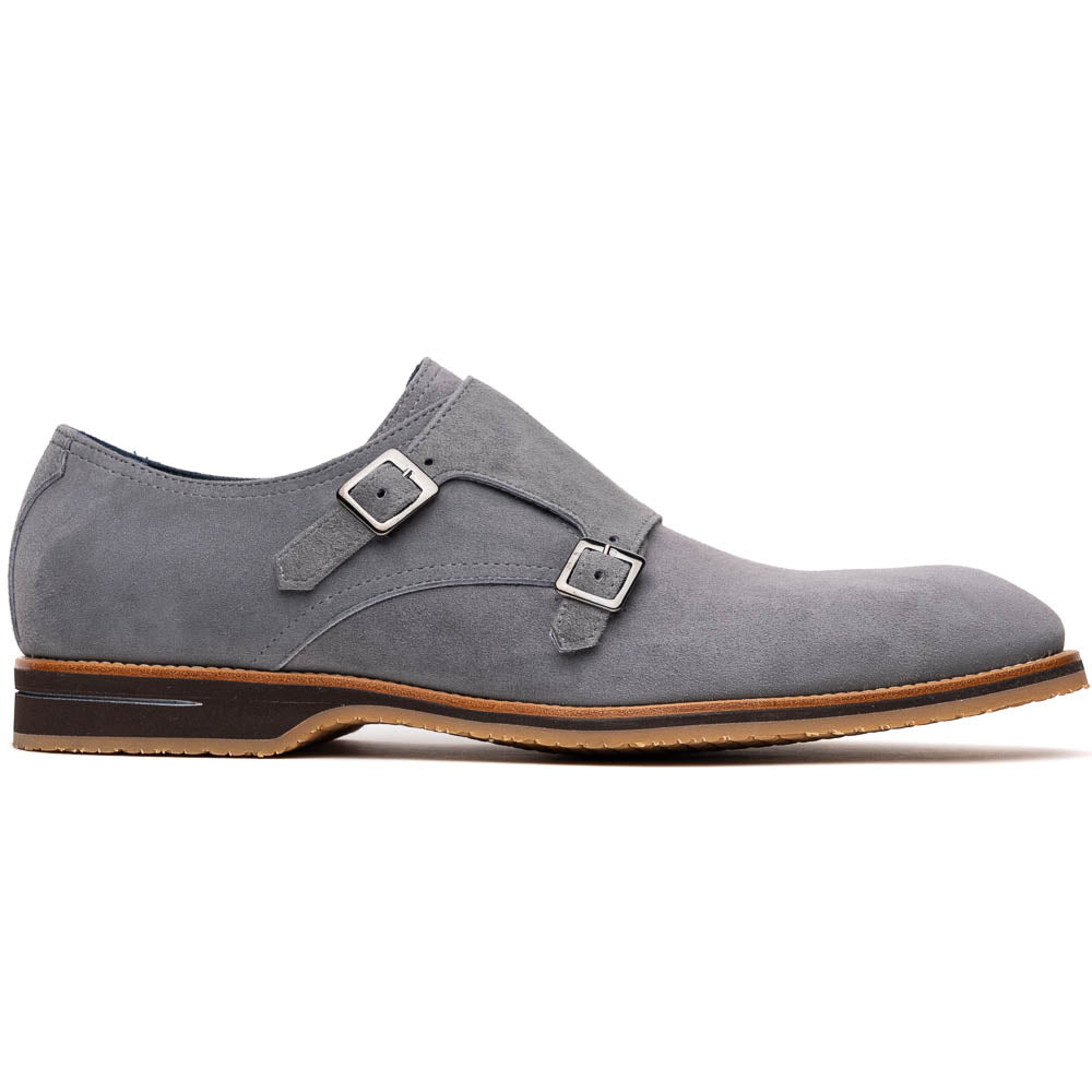 Zelli Legerra Contemporary Goat Suede Monk Strap Shoes in Grey