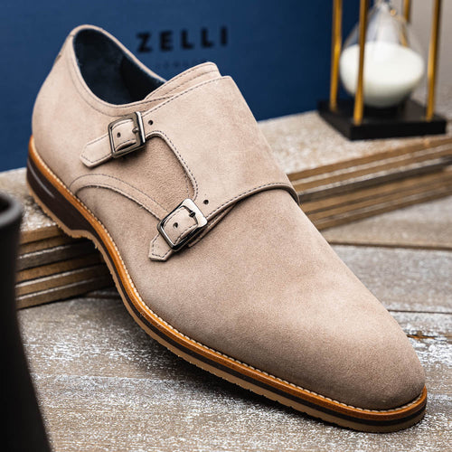 Zelli Legerra Double Monkstrap in Sand Suede Goatskin