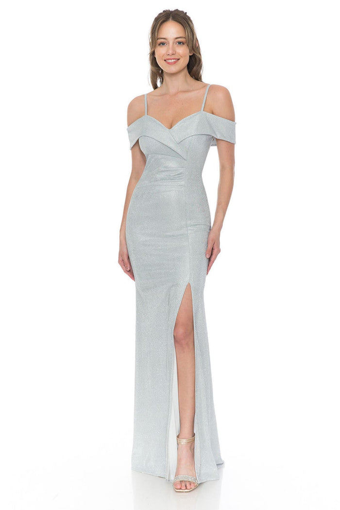 Lenovia 5213 Cold Shoulder Metallic Slit Long Red Carpet Evening Dress-New Collection