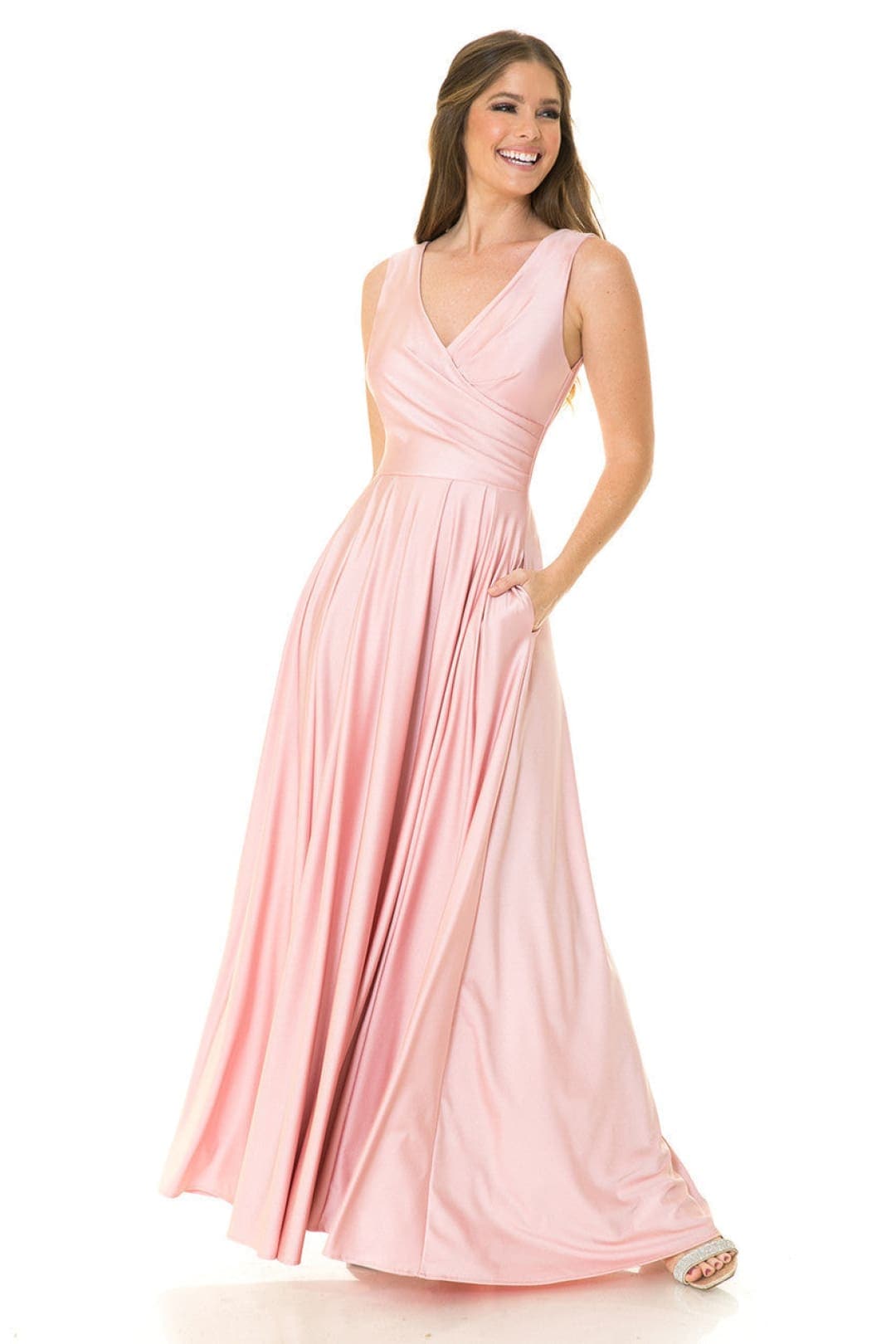 Lenovia 5242 Side Pockets A-line Shiny Long Simple Formal Evening Gown