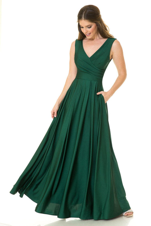 Lenovia 5242 Side Pockets A-line Shiny Long Simple Formal Evening Gown