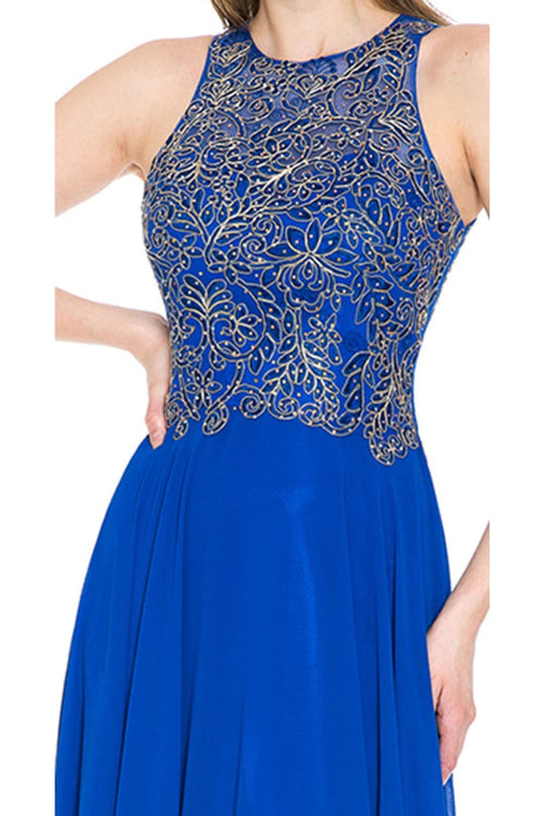 Lenovia 8169 Sleeveless Halter Long Embroidered Formal Gown