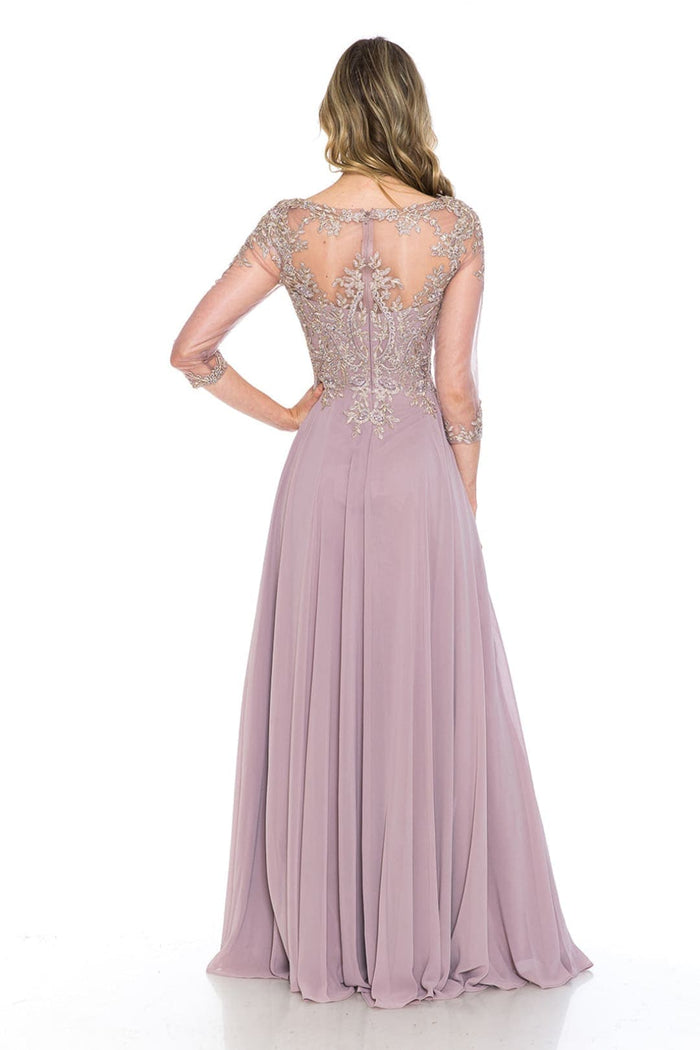 Embroidered 3/4 Sleeve Mother Of The Bride Dress Modest Evening Gown