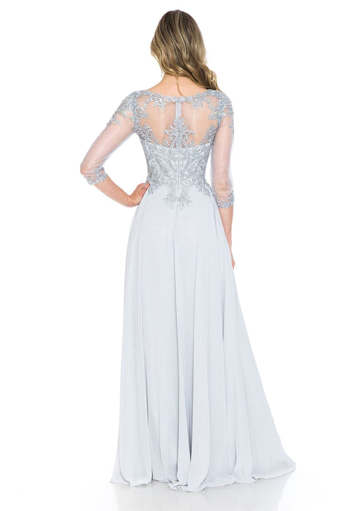 Embroidered 3/4 Sleeve Mother Of The Bride Dress Modest Evening Gown