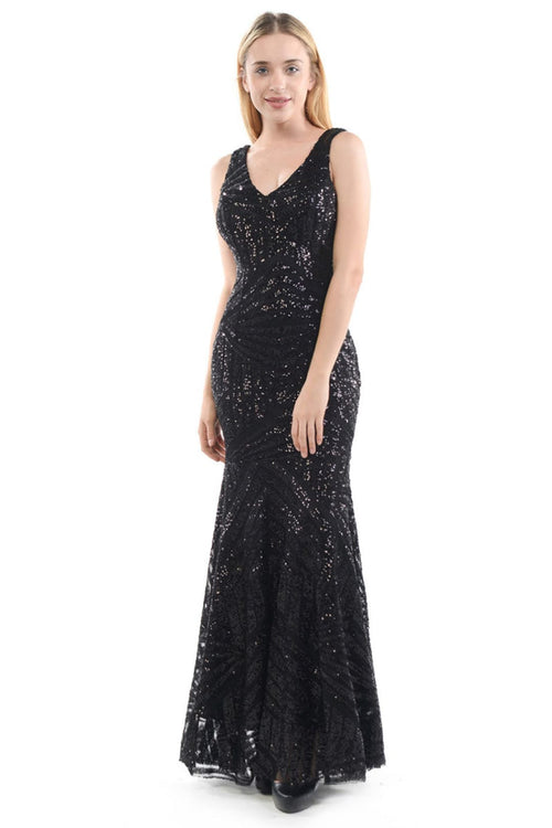 Lenovia USA 5150 V-Neck Mermaid Sequined Long Evening Prom Dress-New Collection