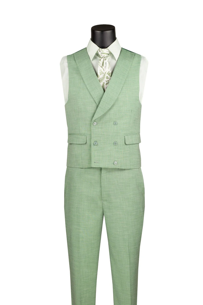 Light Green Modern Fit 3-Piece Suit with Lapel Vest & Adjustable Pants by Vinci