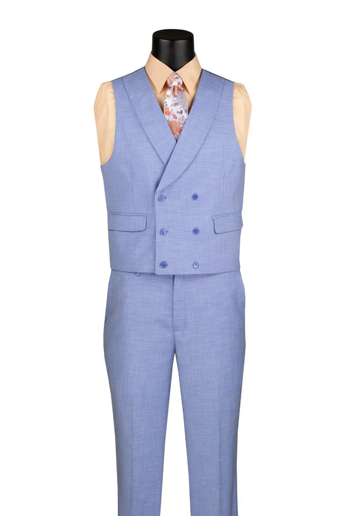 Light Blue Modern Fit 3-Piece Suit with Lapel Vest & Adjustable Pants by Vinci