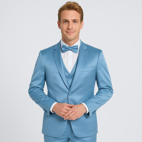 Light Blue Satin Tuxedo Set - 4-Piece Formal Look for Weddings & Proms by Tazzio