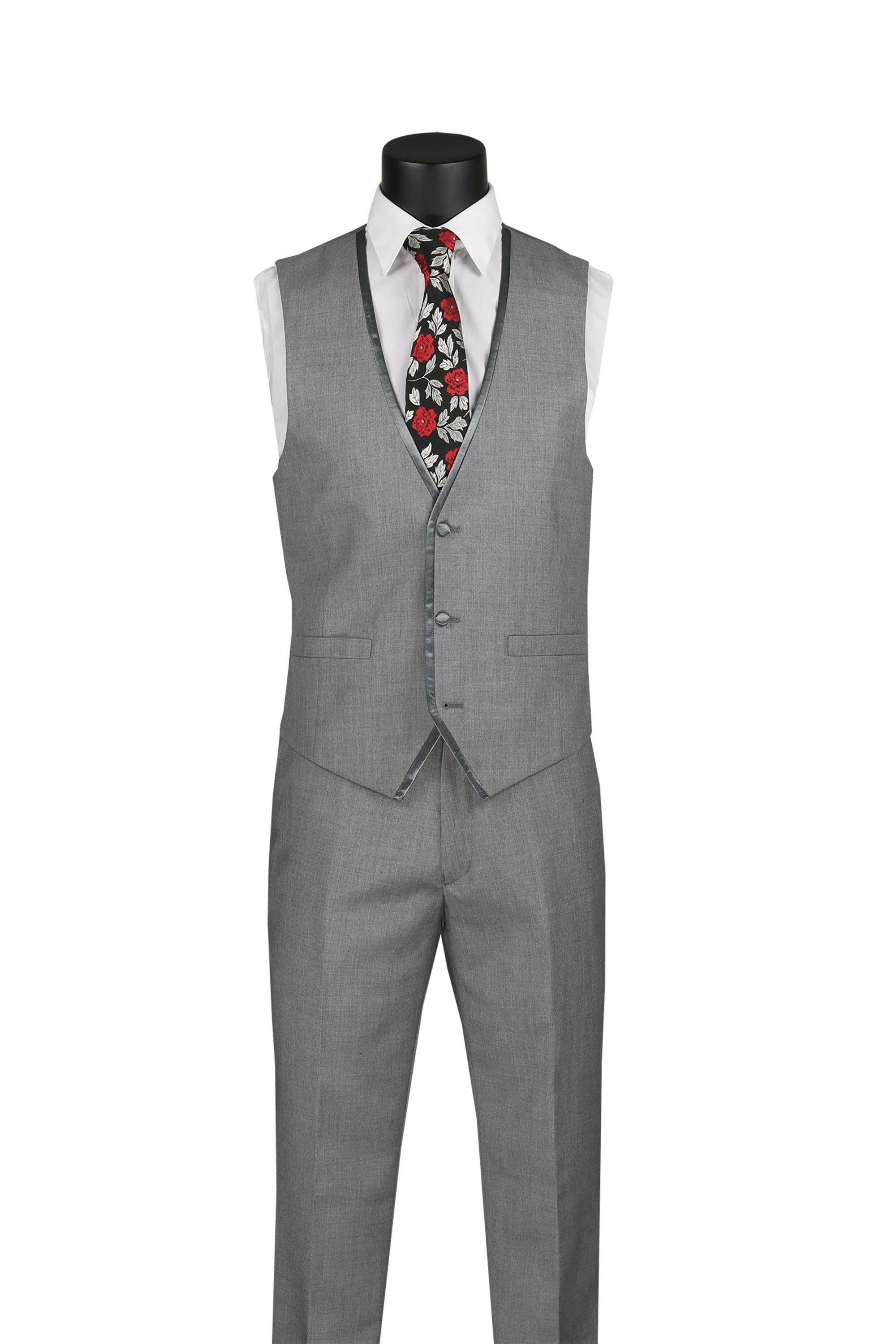 Light Gray Trimmed Lapel Slim Fit 3 Piece Suit by Vinci