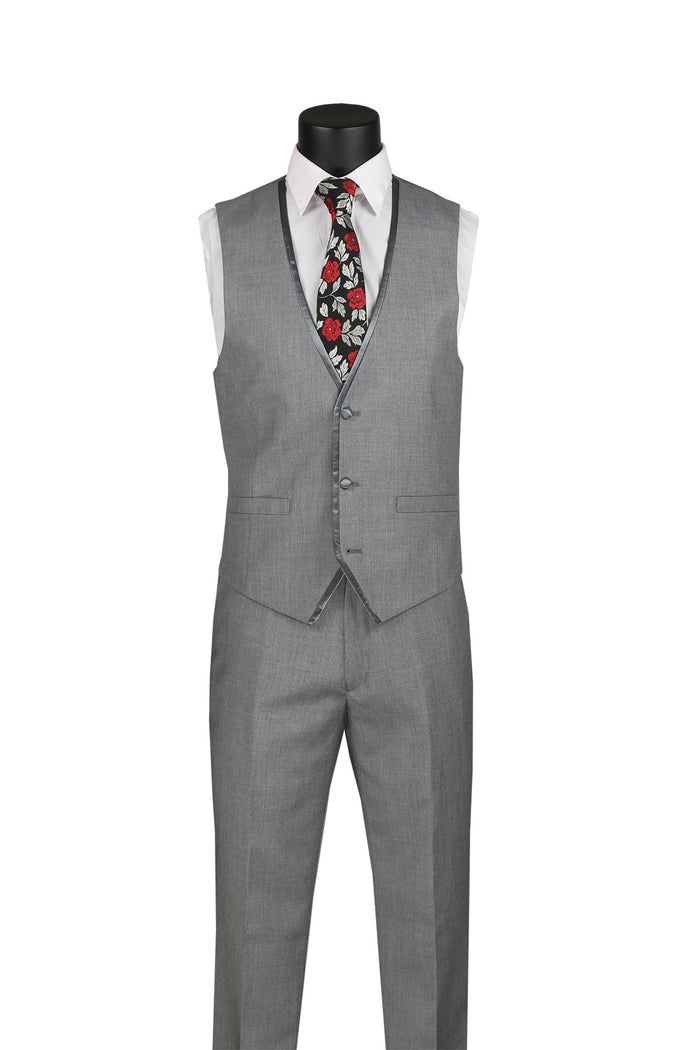 Light Gray Trimmed Lapel Slim Fit 3 Piece Suit by Vinci