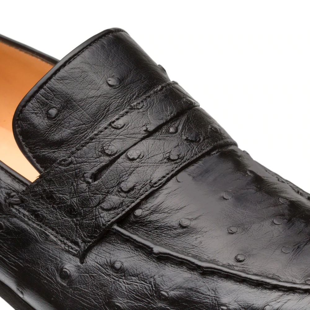 Mezlan Lisbon Ostrich Quill Penny Loafers Black (4561-S)
