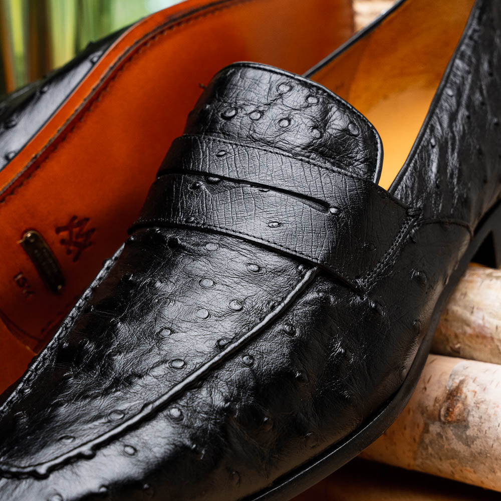 Mezlan Lisbon Ostrich Quill Penny Loafers Black (4561-S)