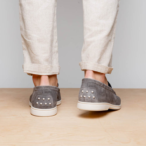 Zelli Bene Sueded Goatskin and Crocodile Loafer in Grey