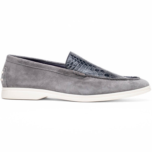 Zelli Bene Sueded Goatskin and Crocodile Loafer in Grey