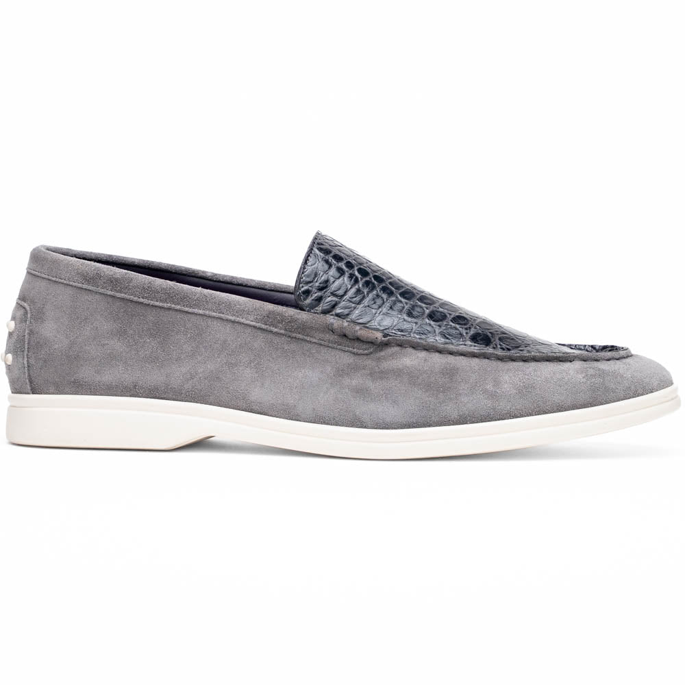 Zelli Bene Sueded Goatskin and Crocodile Loafer in Grey