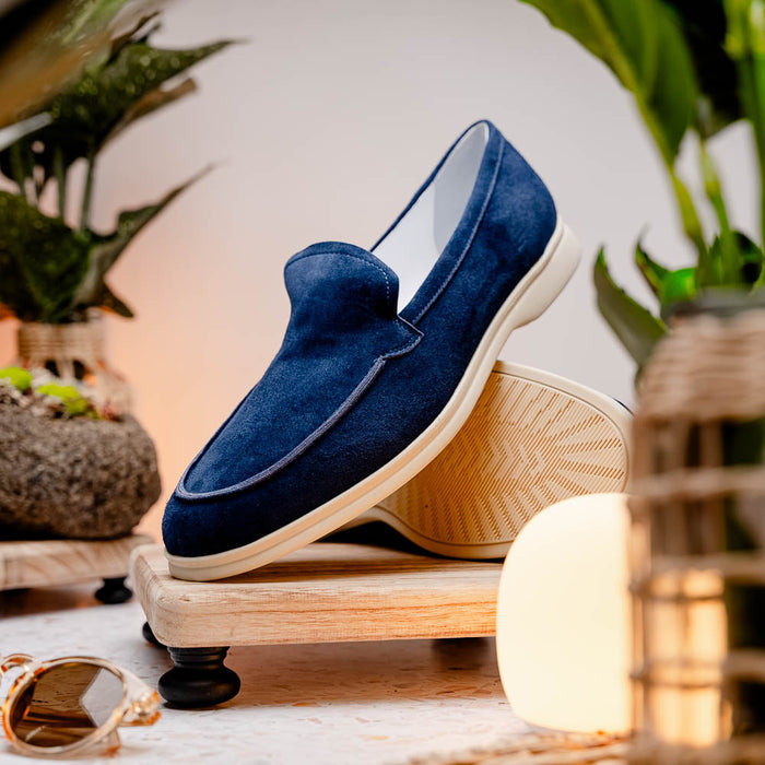 Zelli Livorno Sueded Italian Goatskin Slip-On Loafer in Navy