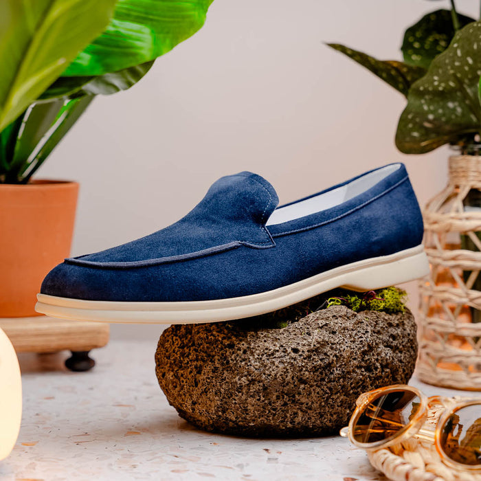 Zelli Livorno Sueded Italian Goatskin Slip-On Loafer in Navy