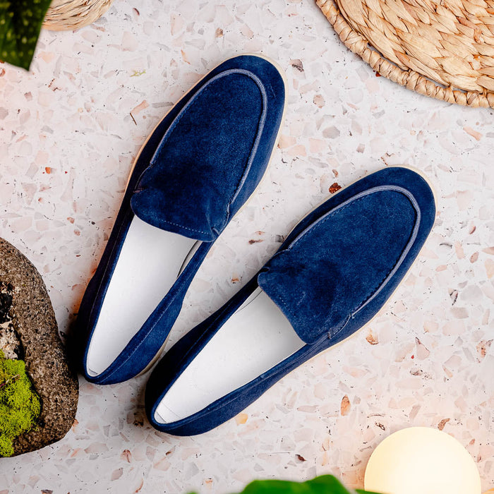 Zelli Livorno Sueded Italian Goatskin Slip-On Loafer in Navy