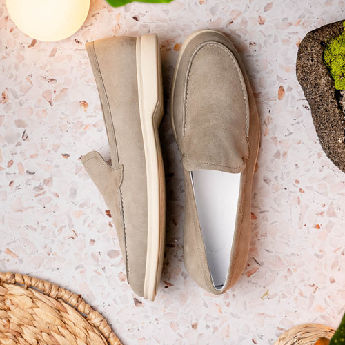 Zelli Livorno Sueded Italian Goatskin Casual Slip-On Loafer in Bone