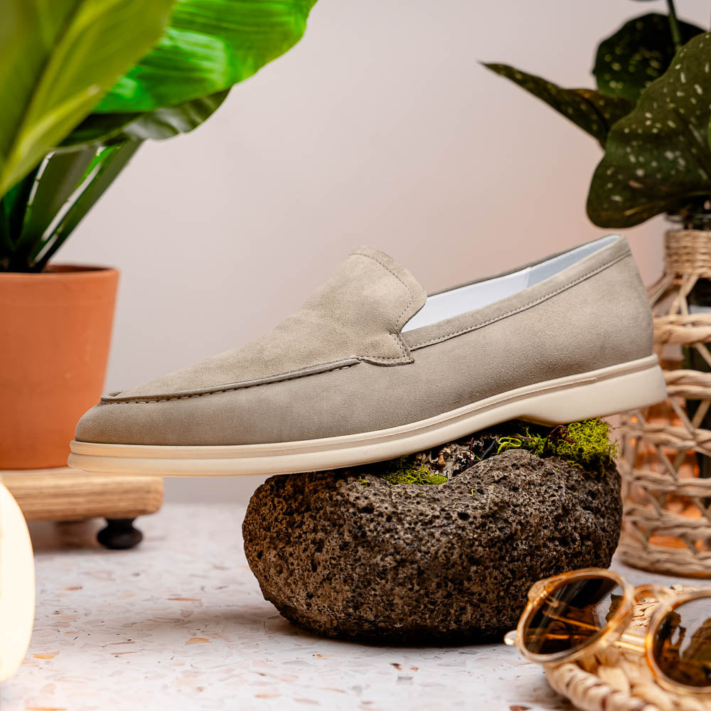 Zelli Livorno Sueded Italian Goatskin Casual Slip-On Loafer in Bone