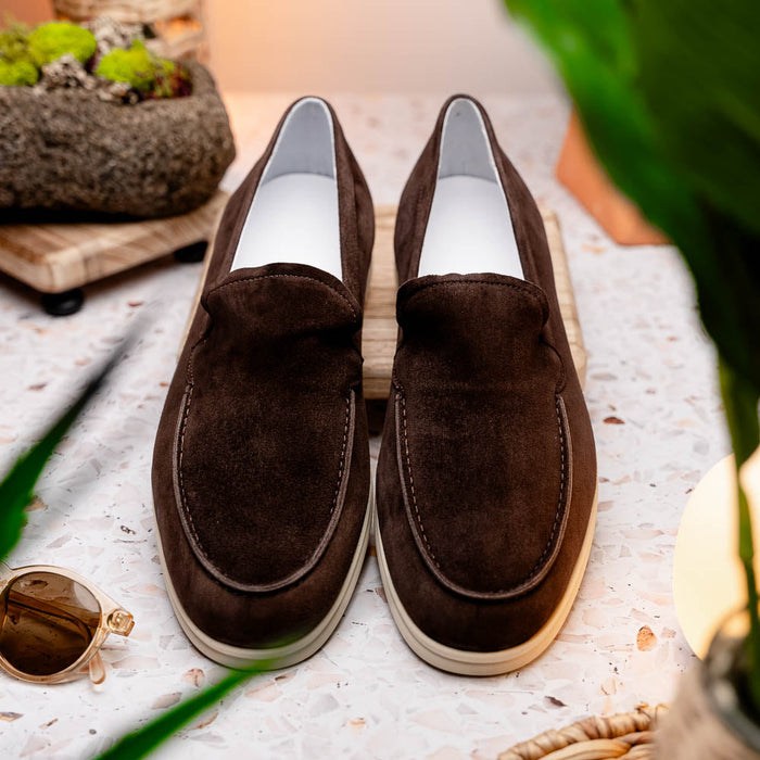 Zelli Livorno Sueded Italian Goatskin Slip-On Loafers in Brown