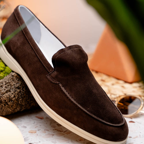 Zelli Livorno Sueded Italian Goatskin Slip-On Loafers in Brown