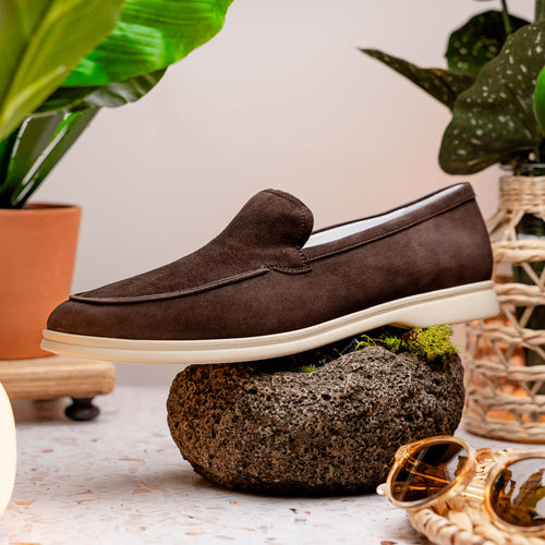 Zelli Livorno Sueded Italian Goatskin Slip-On Loafers in Brown