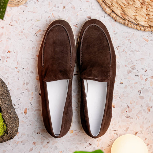 Zelli Livorno Sueded Italian Goatskin Slip-On Loafers in Brown