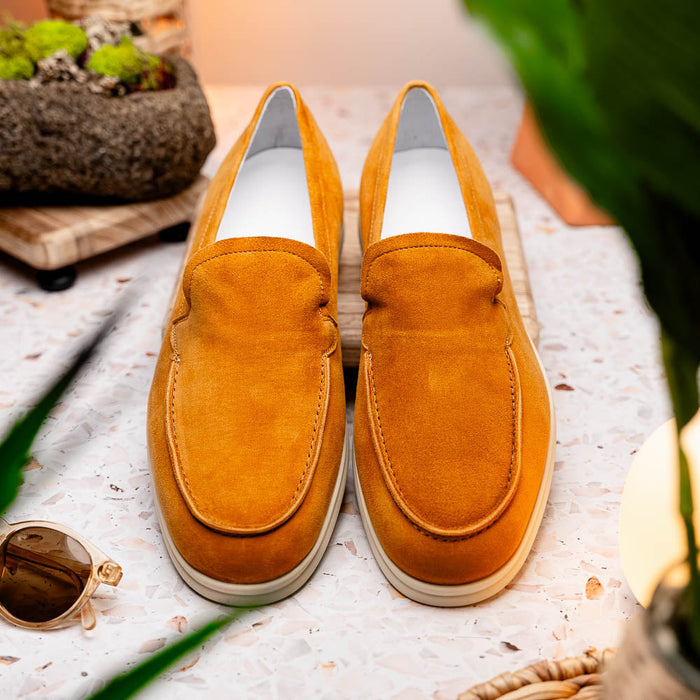 Zelli Livorno Sueded Goatskin Loafer in Cognac | Casual Slip-On Shoe