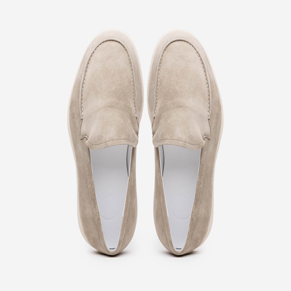 Zelli Livorno Sueded Italian Goatskin Casual Slip-On Loafer in Bone