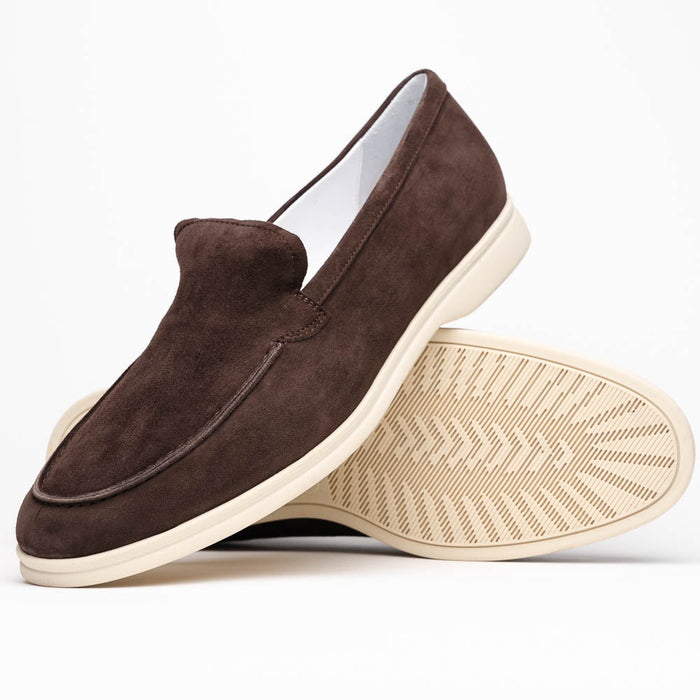 Zelli Livorno Sueded Italian Goatskin Slip-On Loafers in Brown