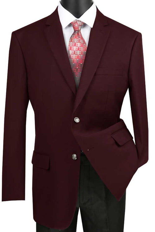 Mens Burgundy Classic Fit 2-Button Blazer by Vinci Suits