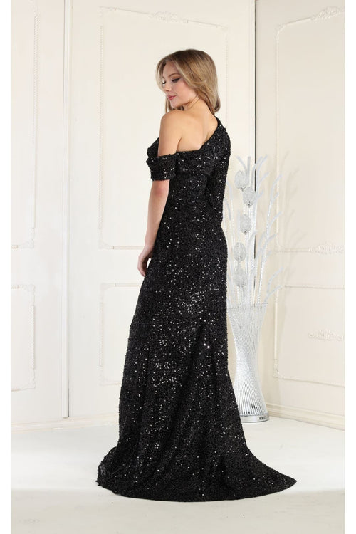 One Sleeve Sequin Prom Dress Long Mermaid Formal Gown