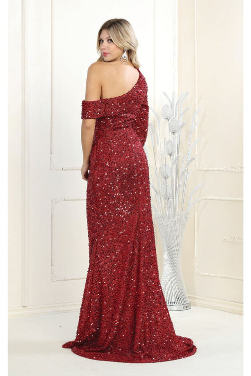 One Sleeve Sequin Prom Dress Long Mermaid Formal Gown