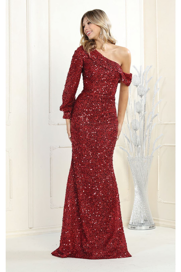 One Sleeve Sequin Prom Dress Long Mermaid Formal Gown