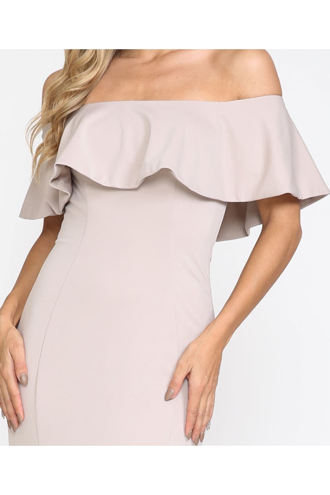 POLY USA 8146 Simple Ruffle Off Shoulder Long Mermaid Evening Dress