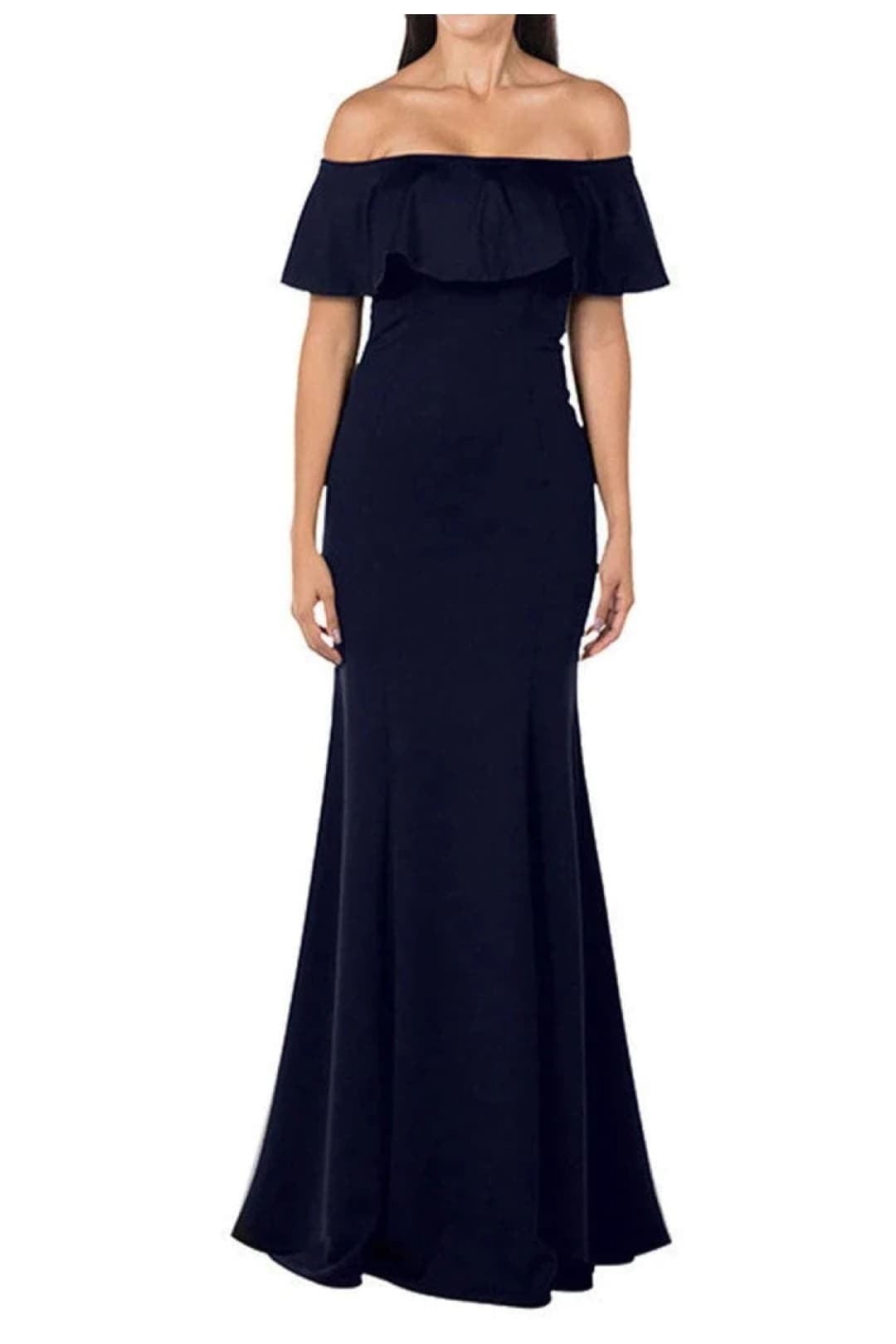 POLY USA 8146 Simple Ruffle Off Shoulder Long Mermaid Evening Dress