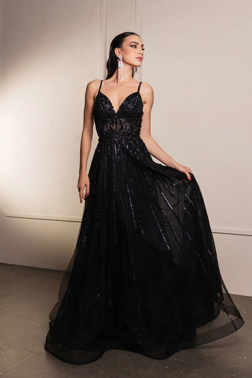 Long Evening Dress V-Neck Sequin A-Line Gown By Royal Queen RQ8143