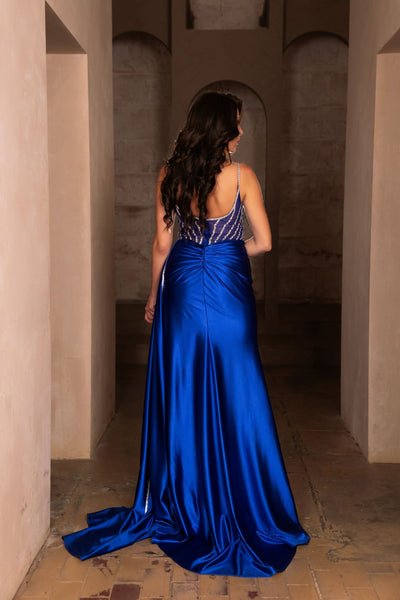 Long Formal Gown High Slit V-Neck Sheath Dress By May Queen MQ2113