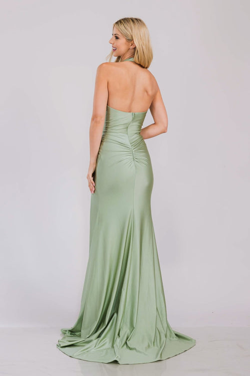 Long Prom Dress V-Neck Halter Strap Gala Gown By Amelia Couture 3040