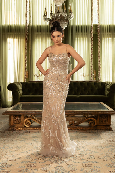 Long Red Carpet Dress Sleeveless Beaded Gown By Royal Queen RQ8146