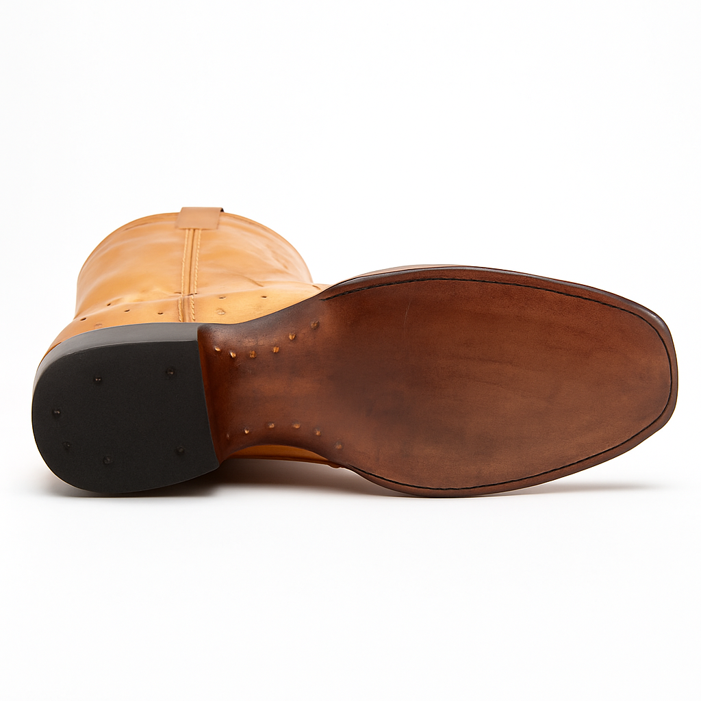 Los Altos Boots Men's Ostrich Roper Western Boots Honey