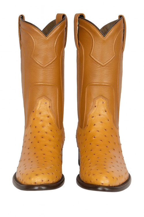Los Altos Boots Men's Ostrich Roper Western Boots Honey