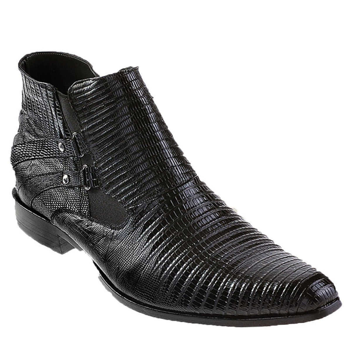 Men's Genuine Teju Lizard Skin Dress Shoes With Zipper Black Color - Los Altos Boots – SuitUSA