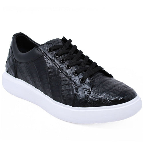 Men's Genuine Caiman Belly Skin Sneaker Casual Shoes Black Color - Los Altos Boots