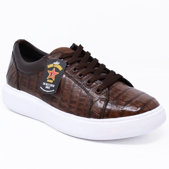 Men's Genuine Caiman Belly Skin Sneaker Casual Shoes Brown Color - Los Altos Boots