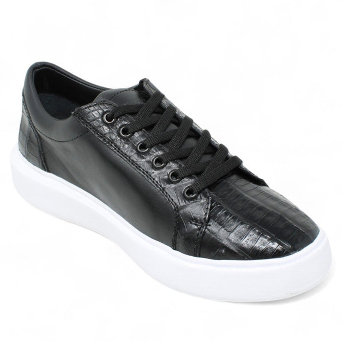 Men's Genuine Caiman Belly Skin and Leather Sneaker Casual Shoes Black Color - Los Altos Boots